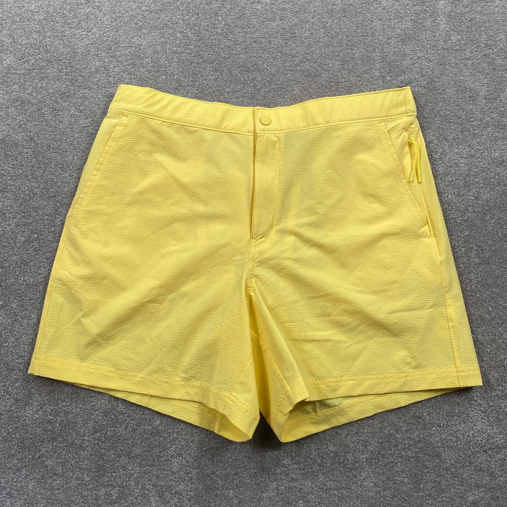 VRST Resort Short Mens Large Yellow 6" Inseam Seersucker Stretch UV Protection